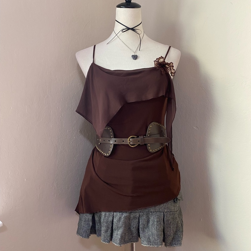 bebe Brown Asymmetrical Blouse